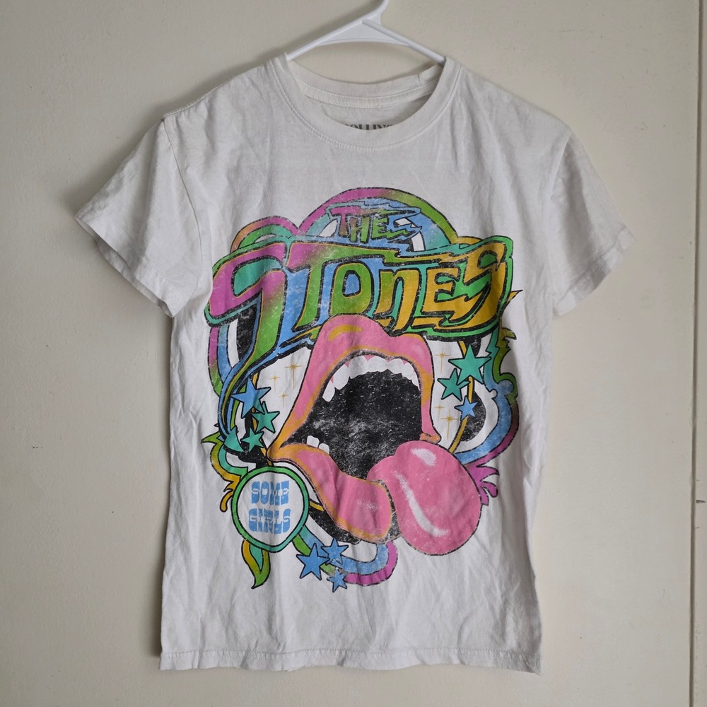 Rolling Stones Womens Band Tee Size XS White Some Girls Graphic Rock T-Shirt